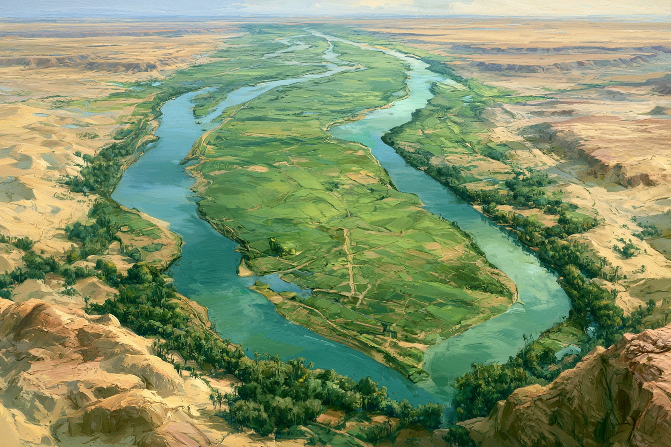 The Nile winding through ancient Egypt